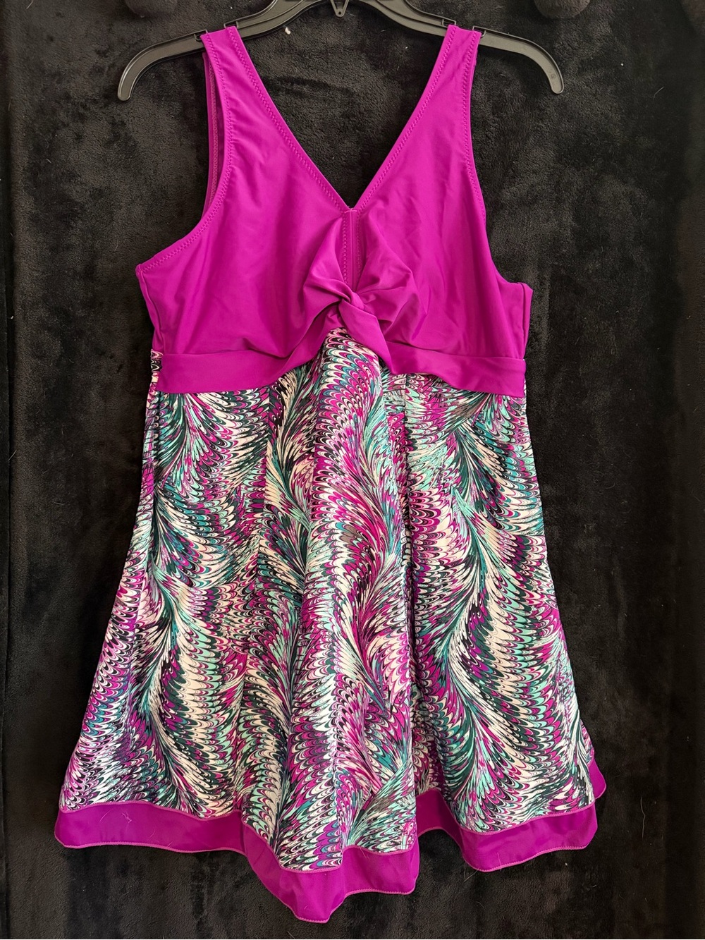 NWT Women’s Purple V-Neck 1-Piece Swimdress w/Swirl Print-Hello Summer!-Sz 2XL
